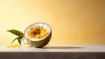 photo de passion fruit sur une minimaliste tableau. génératif ai