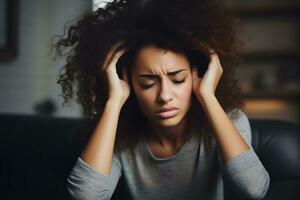 photo Jeune femme transaction avec anxiété ai produire