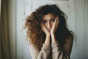 photo Jeune femme transaction avec anxiété ai produire