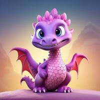 violet personnages dessin animé dragon 3d image ai génératif photo