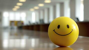 une Jaune souriant Balle pouvez promouvoir une positif travail environnement. génératif ai photo
