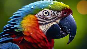 tropical ara perché, vibrant plumes dans se concentrer. génératif ai photo