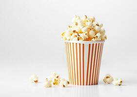 pop corn seau sur blanc Contexte. ai génératif. photo