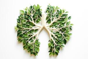 poumons fabriqué de arbre vert feuilles. ai génératif. photo
