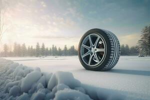 Nouveau voiture hiver pneu roue. produire ai photo
