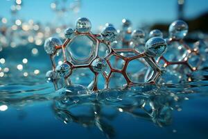 abstrait moléculaire structure sur bleu Contexte. science, cosmétique, médical des modèles. génératif ai photo