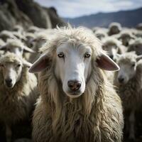 une fermer de mouton dans une cultiver. mouton dans une stylo. troupeau de mouton fourrure génératif ai photo