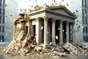 banque effondrement. une banque ou financier institution, Aller vers le bas échouer ou s'effondrer. génératif ai photo