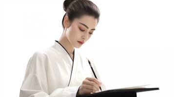 une chinois femelle calligraphe ai généré photo
