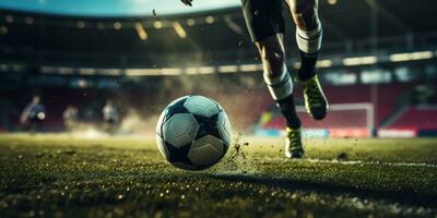 génératif ai, Football démarrage coups de pied une football balle, objectif moment sur le stade photo