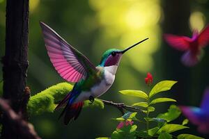 une coloré colibri sur le forêt, ai produire photo