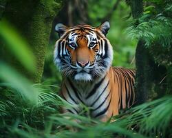 une tigre dans le forêt ai produire photo