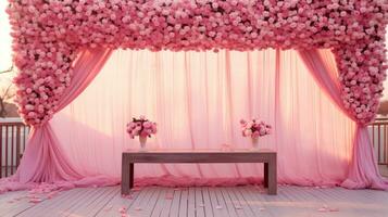 jolie dans rose mariage paysage, génératif ai photo