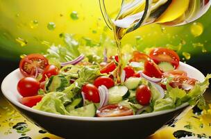 santé avantages de en bonne santé salade, dans le style de précis détaillant, lisse et brillant. génératif ai photo