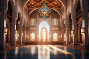 artistique et moderne islamique architecture, intérieur bâtiment, ai généré photo