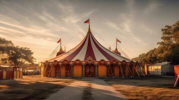 cirque tente, carnaval tente à le amusement parc. génératif ai photo