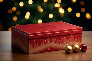 Noël rouge boîte maquette avec couvercle. génératif ai photo