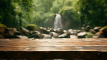 vide en bois table avec flou la nature Contexte photo