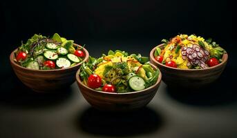 salade de divers des légumes dans boules. ai généré photo