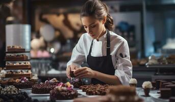 chef en train de préparer repas dans le cuisine. manger temps. ai généré photo