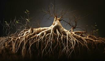 Contexte avec le texture de le les racines de une grand arbre. ai généré photo