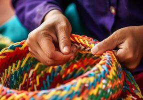 artisan travail sur vannerie, paille paniers. traditionnel artisanat. Fait main. ai généré photo