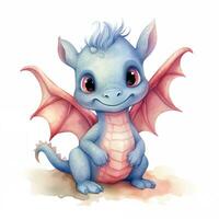 mignonne aquarelle peu dragon bébé illustration isolé clipart personnage. génératif ai photo