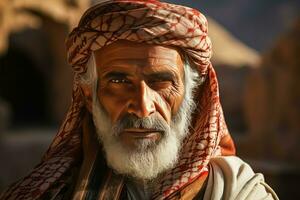 vénérable vieux arabe village vieux homme. produire ai photo