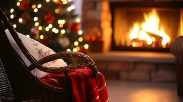 ai génératif magnifiquement décoré Noël Accueil avec cheminée photo