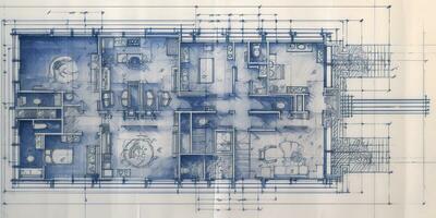 génératif ai, bleu impression sol plan, architectural arrière-plan, technique dessiner photo