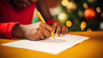 ai génératif proche en haut de les enfants de différent l'ethnie et le sexe l'écriture lettre à Père Noël photo