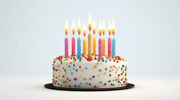 coloré anniversaire gâteau avec bougies isolé sur le minimaliste Contexte photo