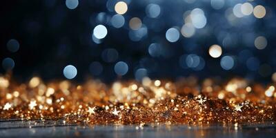 d'or briller Noël abstrait Contexte avec bokeh défocalisé lumières ai généré photo