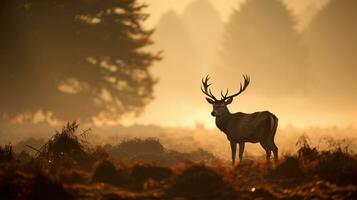 rouge cerf cervus élaphe dans le Matin brume. ai généré. photo