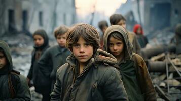 les enfants de guerre réfugiés ai généré photo