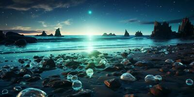magnifique verre plage, coloré cailloux, fantaisie paysage marin, rêveur atmosphère, ai génératif photo