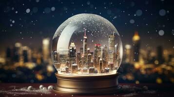Noël Noël hiver boule à neige paysage urbain, généré ai photo