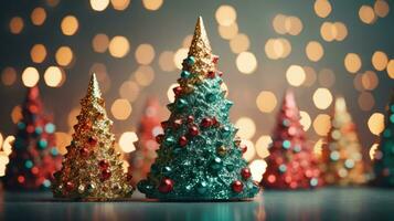 Noël arbre Noël vacances décoration avec briller bokeh arrière-plan, génératif ai photo