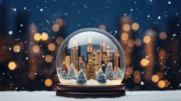 Noël Noël hiver boule à neige paysage urbain, généré ai photo