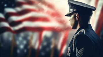 Mémorial jour, militaire parade, américain soldat, drapeau Etats-Unis. génératif ai photo