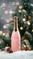 bouteille de pétillant Champagne avec Noël arbre sur Contexte. ai généré image. photo