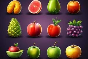 une collection de 3d fruit Icônes pour facilement reconnaissable graphique ai généré photo