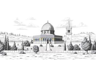 Al aqsa mosquée illustration sur blanc Contexte photo