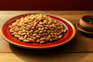 une assiette de mexicain des haricots prêt à complément votre texte ou logo ai généré photo