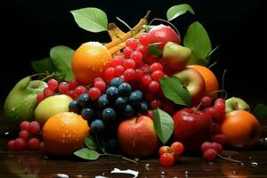 abondant fruit assortiment, offre une délicieux printemps palette ai généré photo