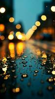 gouttes de pluie brouiller sur verre, une villes nocturne toile de fond émerge doucement verticale mobile fond d'écran ai généré photo