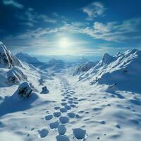 neigeux ascension Humain empreintes marque flanc de coteau montée dans tranquille hiver paysage pour social médias Publier Taille ai généré photo