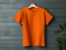 Orange Couleur Masculin T-shirt maquette ai génératif photo