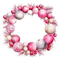 Noël couronne de rose des balles, baies et épicéa branches. aquarelle illustration. ai généré photo