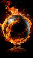 enfer inspiré volley-ball sur une noir arrière-plan, symbolisant brûlant passion verticale mobile fond d'écran ai généré photo
